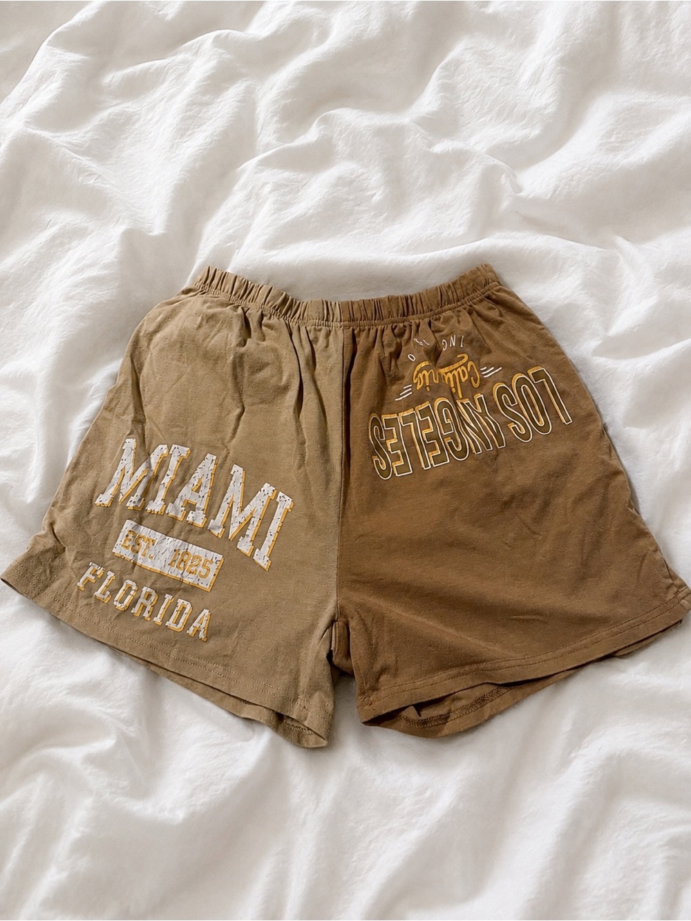 SHEIN Brown Graphic Athletic Shorts with Miami & Los Angeles Prints